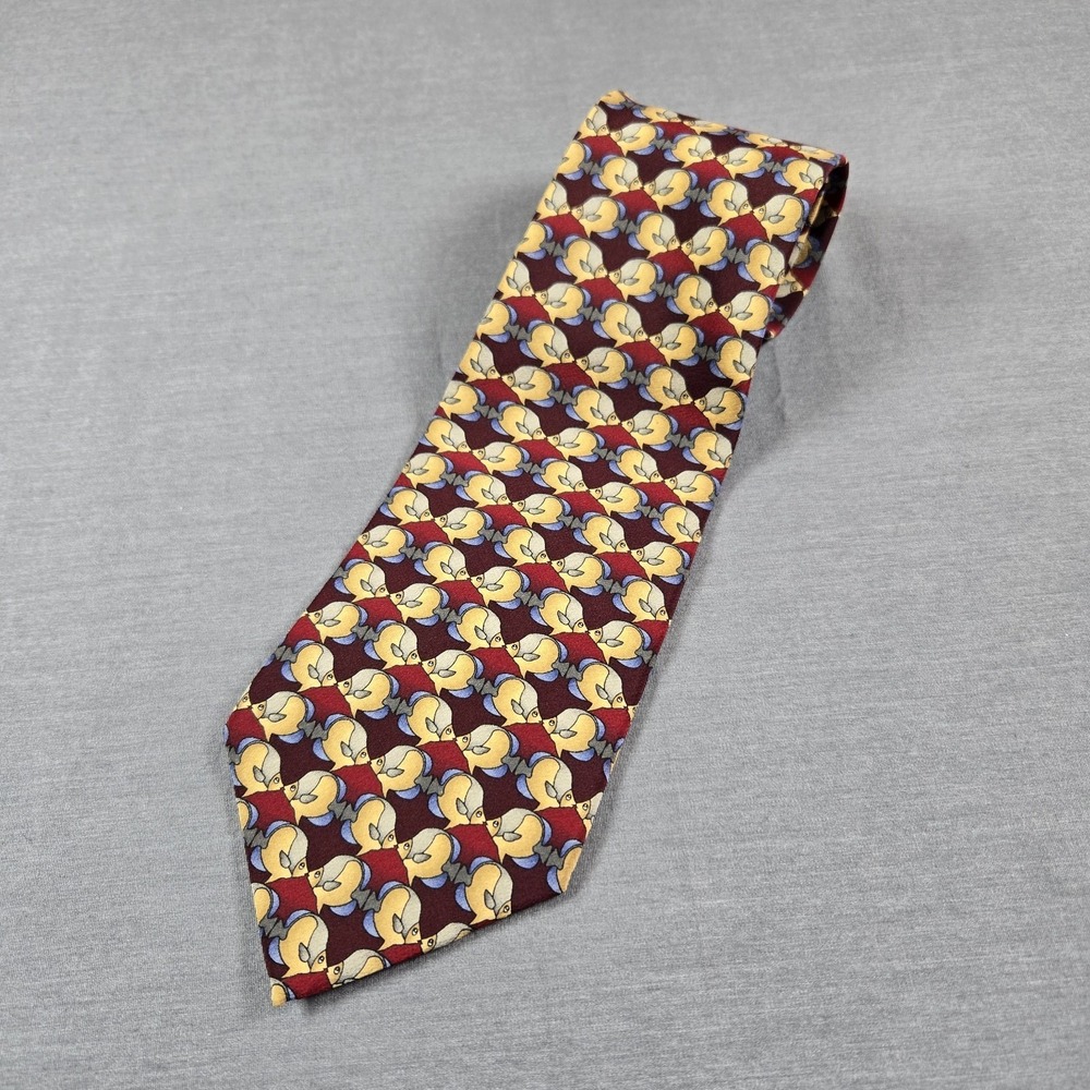 Wild‎ Kingdom Silk Tie Kissing Fish Tessellatin Pattern Vintage Red Gold Blue